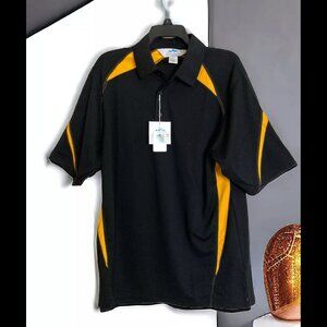 Tri Mountain Polo Shirt Large Black Yellow Gold Stay Cool Wicking Performance